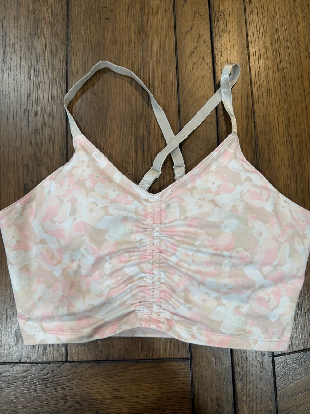 Light Pink Camo Ruched Sports sports bra